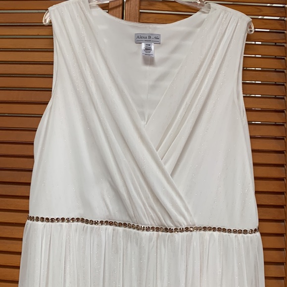Alexa B Dress, Size 20W, Cream with Gold Glitter Stripes and Gold Beads Waist - Picture 4 of 7